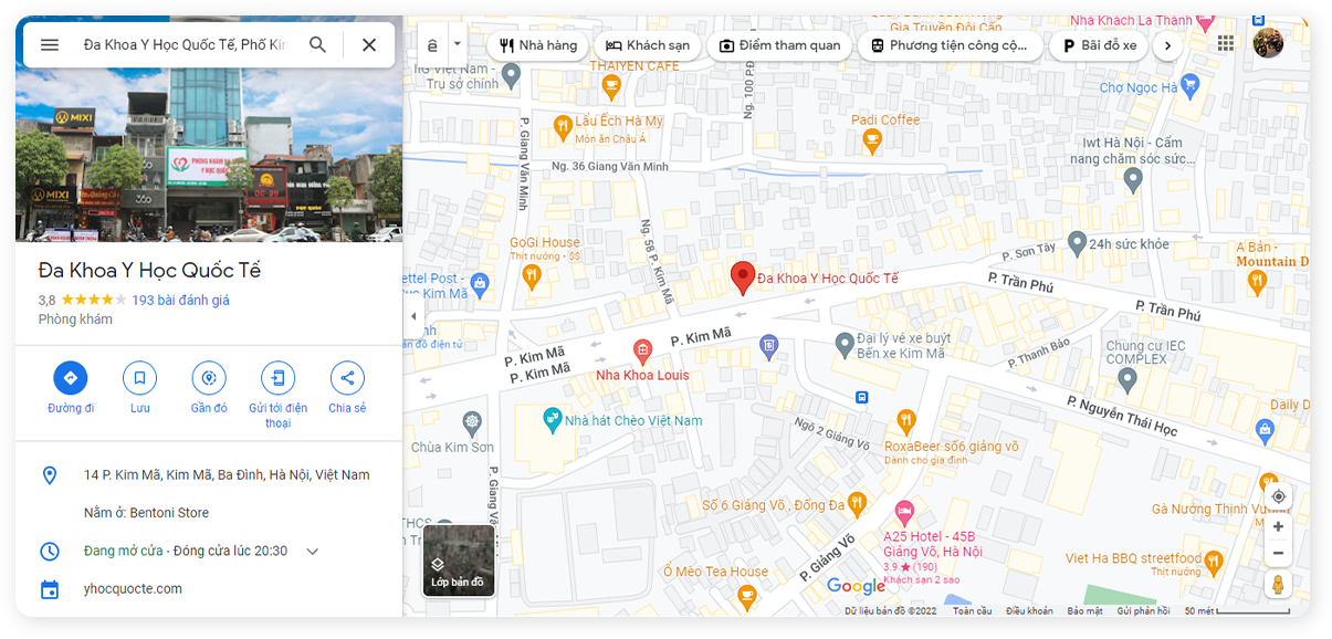 map phòng khám đa khoa y học quốc tế 12 kim mã
